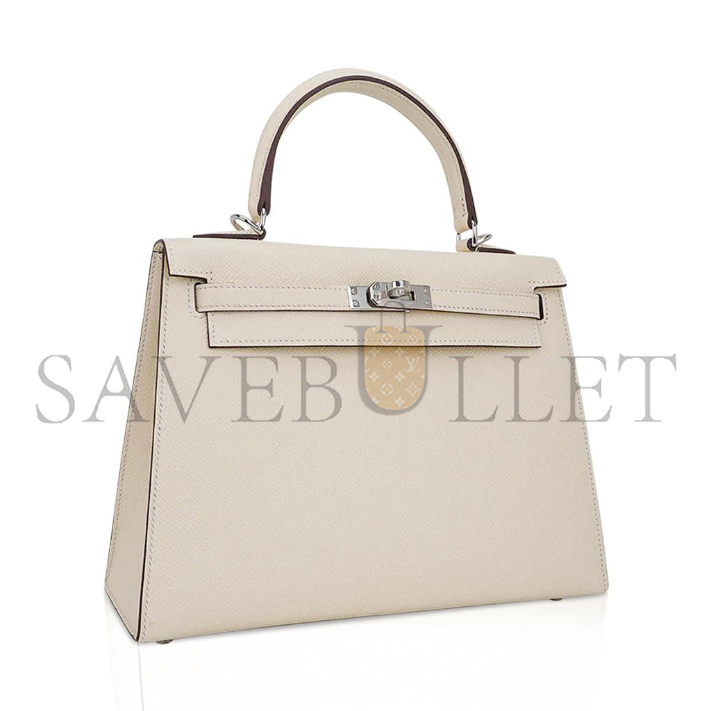 HERMÈS MASTER KELLY 25 BAG NATA PALLADIUM HARDWARE EPSOM LEATHER (25*17*7cm) 